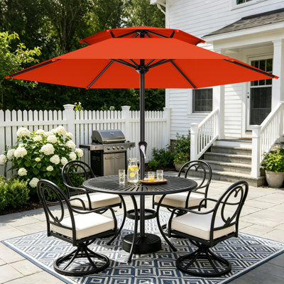 9ft All-Steel 2-Tier Patio Umbrella with Crank Lift System & 6 Sturdy Ribs Waterproof, Patio Table Umbrella Perfect for Poolside, Terrace, Beach and Outdoor Restaurant, Orange