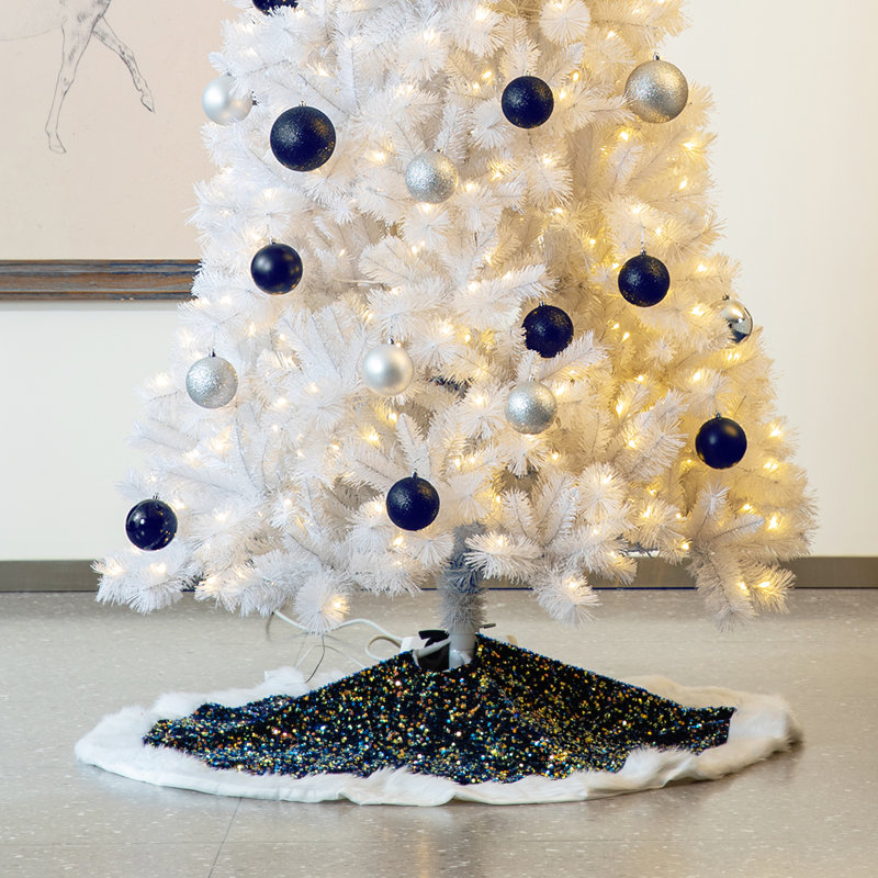 Jupe d'arbre de Noël à paillettes Priscila, Bleu marine / blanc