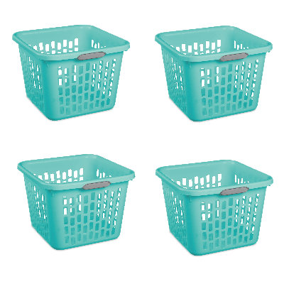 (Paquet de 4) Panier à linge carré en plastique 1,5 boisseau, adulte, bleu sarcelle