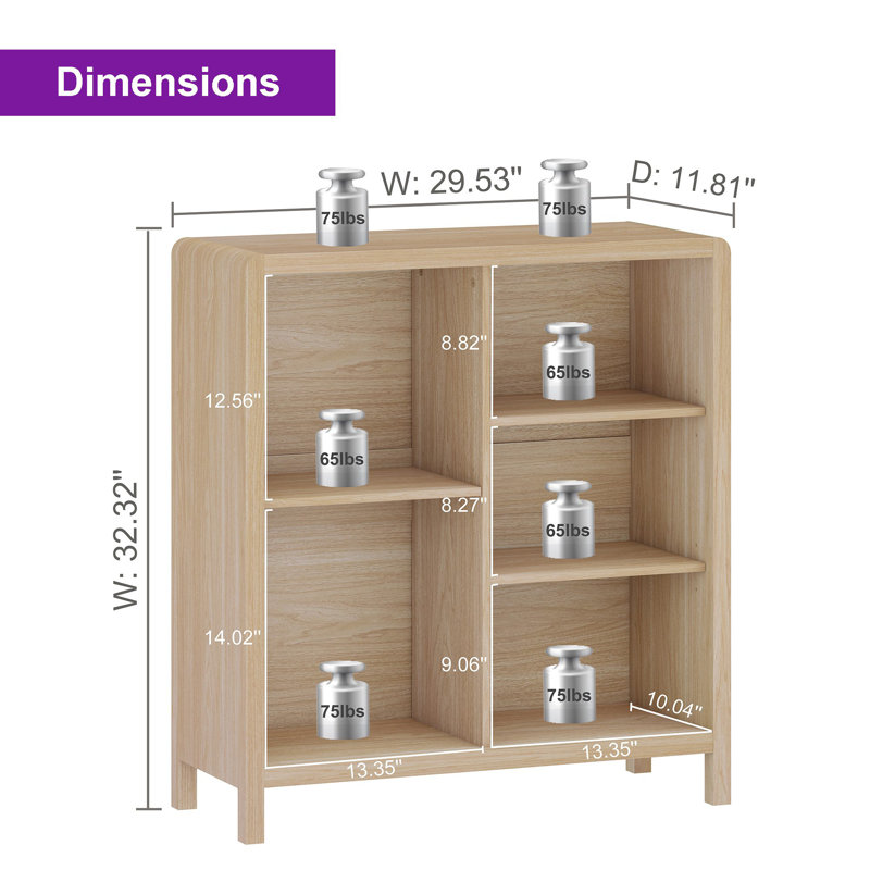 Guinna Farmhouse 5 Cube Bookcase With 3 Adjustable Shelves, Wood Cube Storage Organizer Bookshelf For Small Space, Living Room, Office, Bedroom