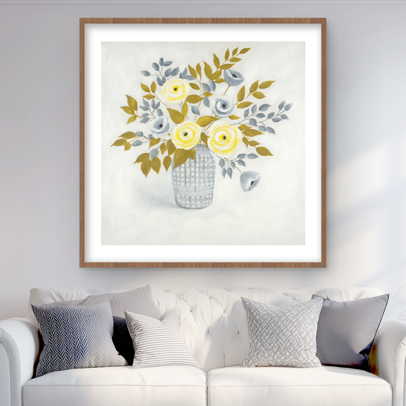 Fleurs dans un vase - reproduction encadrée mat pour décoration de chambre à coucher, 36" H x 36" W, Brun