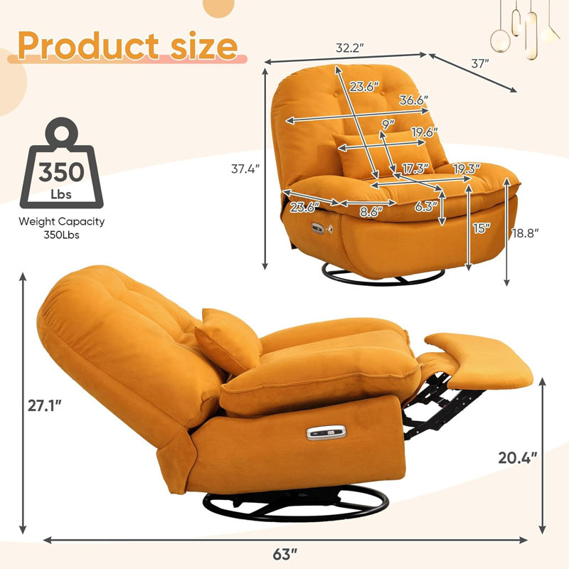 Canapé inclinable et pivotant à 360 degrés Rhowyn Power, 100 % polyester orange