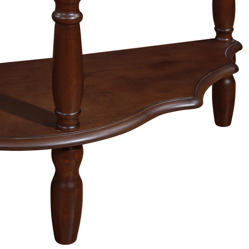 Retro Circular Curved Half-Moon Console Table with Cloud Design Top and Open Shelf Solid Wood Frame and Legs, Light Espresso