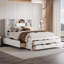 Grand lit plateforme avec rangement en bois massif de style minimaliste avec 8 tiroirs intégrés, blanc éclatant