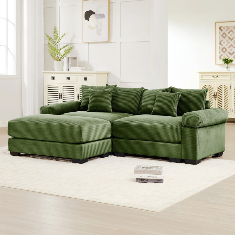 Oversized Cloud Modular L-shape Sectional Couch, Soft Corduroy Fabric, Green, 34.2" H x 92" W x 33.8" D, 2