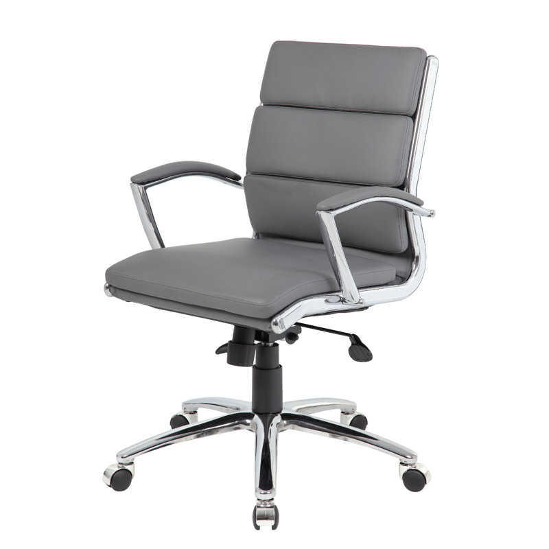 Dave Executive Swivel Chair With Metal Chrome Finish, Gray Vinyl, Gray