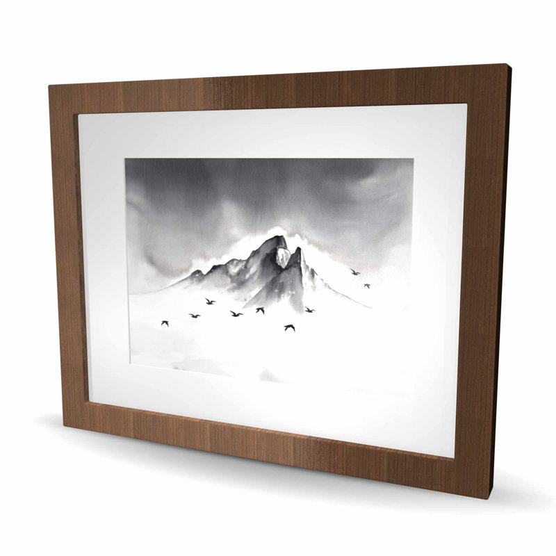Sommet de la montagne - paysages blancs, reproduction encadrée, Brun