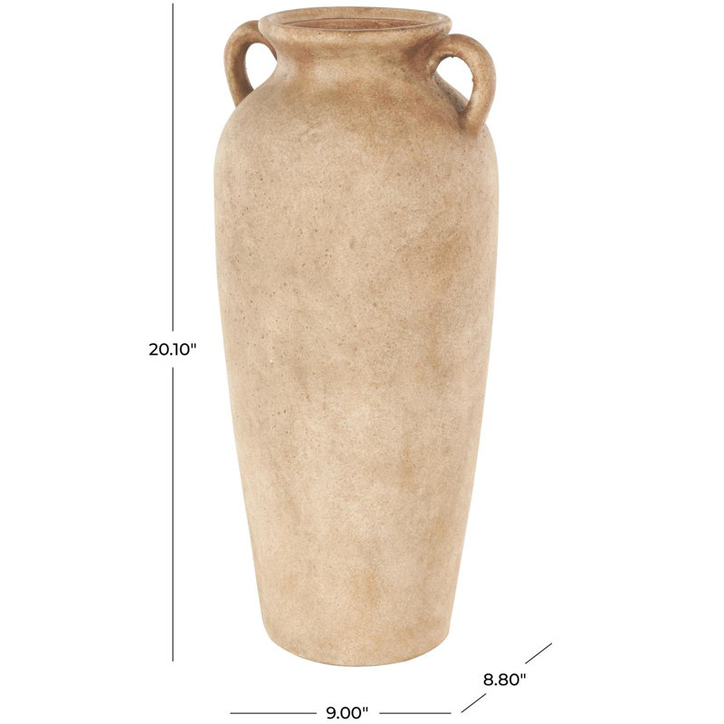 Birch Lane™ Brera Ceramic Antique Style Textured Vase With Shadings And Handles, Light Brown