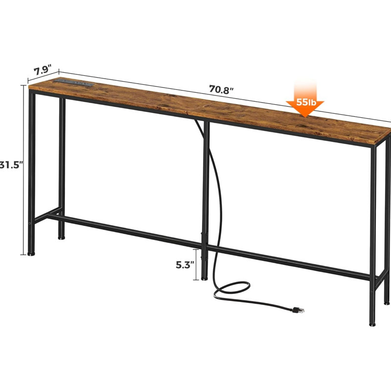 Console 70 po avec prise de courant étroite, Brun rustique