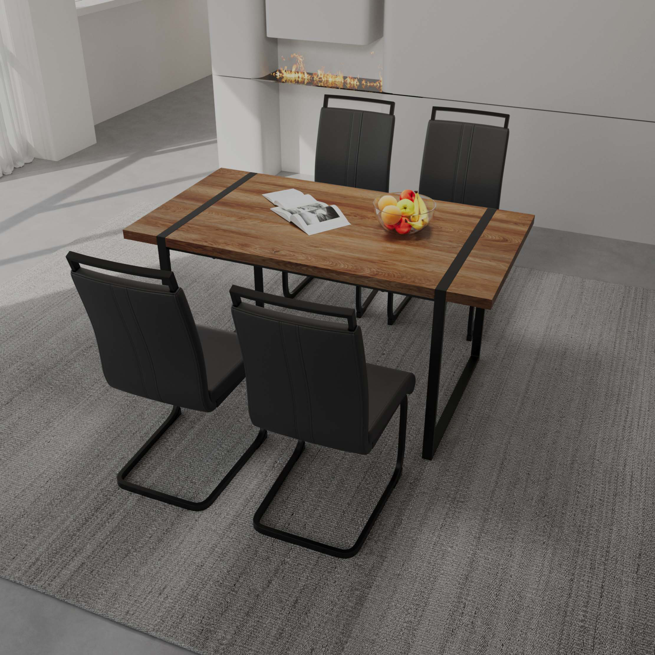 17 Stories Dining Table Rural Industrial Rectangular MDF Wood Set And ...