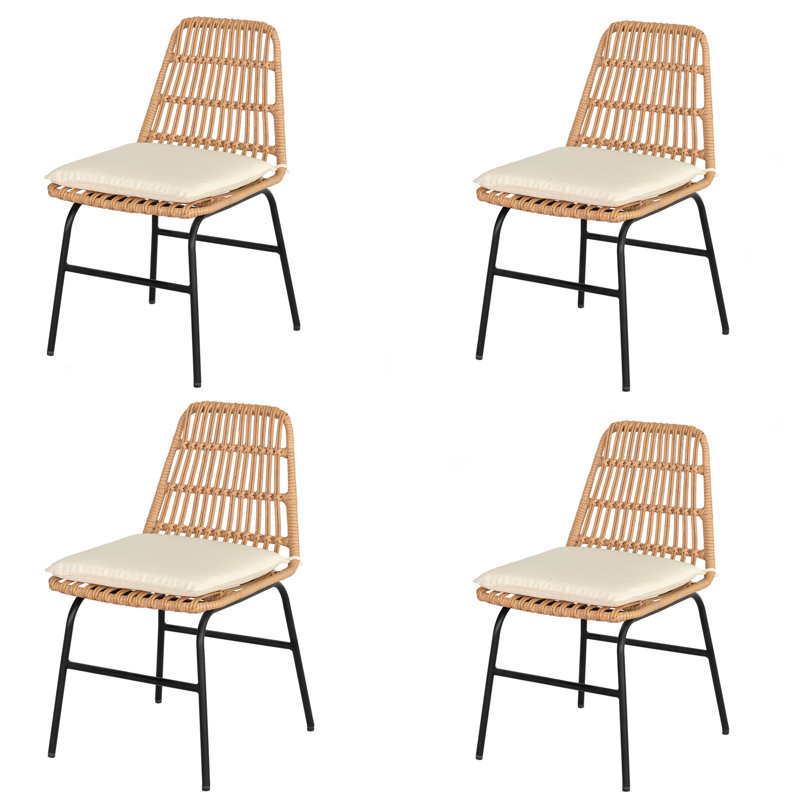 Wicker/Rattan Patio Dining Chairs with Cushions(Set of 4), Beige