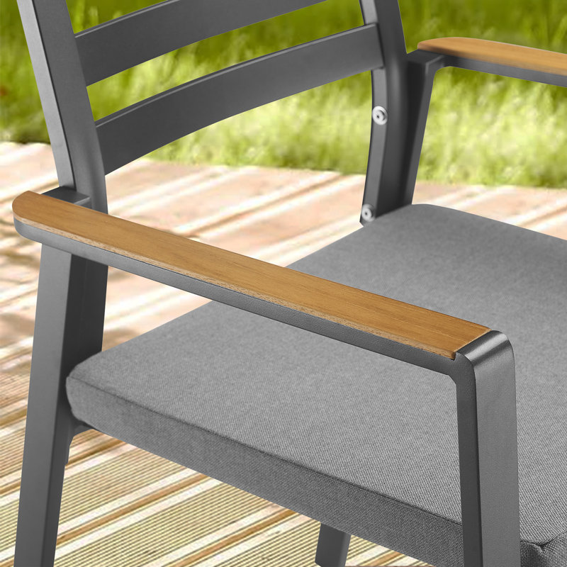 Outdoor Aluminum/Teak Round Dining Set With Olefin Cushions, 4