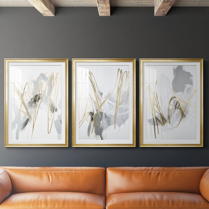 Série ABSTRACT DCCLxxIX - Impression sur mesure de qualité supérieure avec mat - 3 pièces, H 21 po x l 30 po, Doré