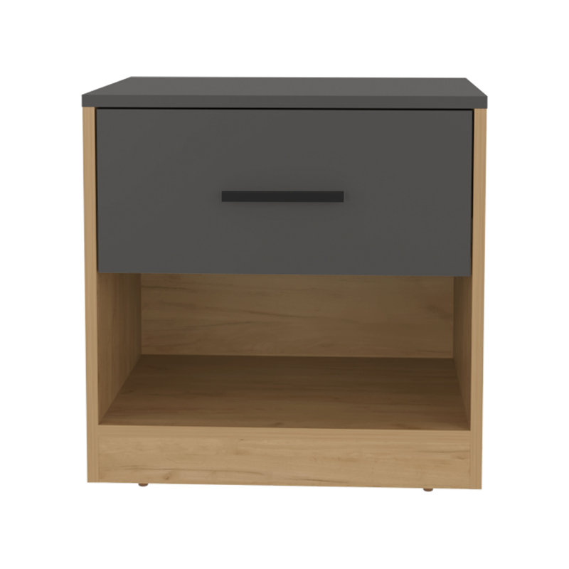 Table de bout de table de chevet à un tiroir avec tablette ouverte 19,7 "de haut avec tablette ouverte pour la chambre à coucher, le bureau personnel et le salon Chêne naturel - Gris mat