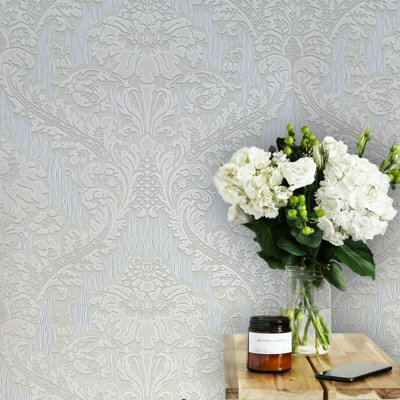 Papier peint métallique damassé victorienne texturée lourde 3D