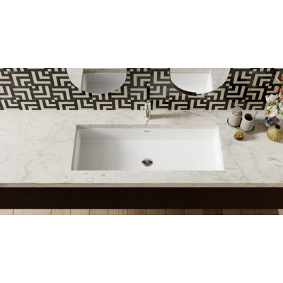 Badeloft 39.4" x 16.7" Stone Resin Undermount Bathroom Sink UB-05-XL-M in Matte White