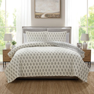 Details by becki owens alba 3-piece grey poly cotton gauze quilt set, full