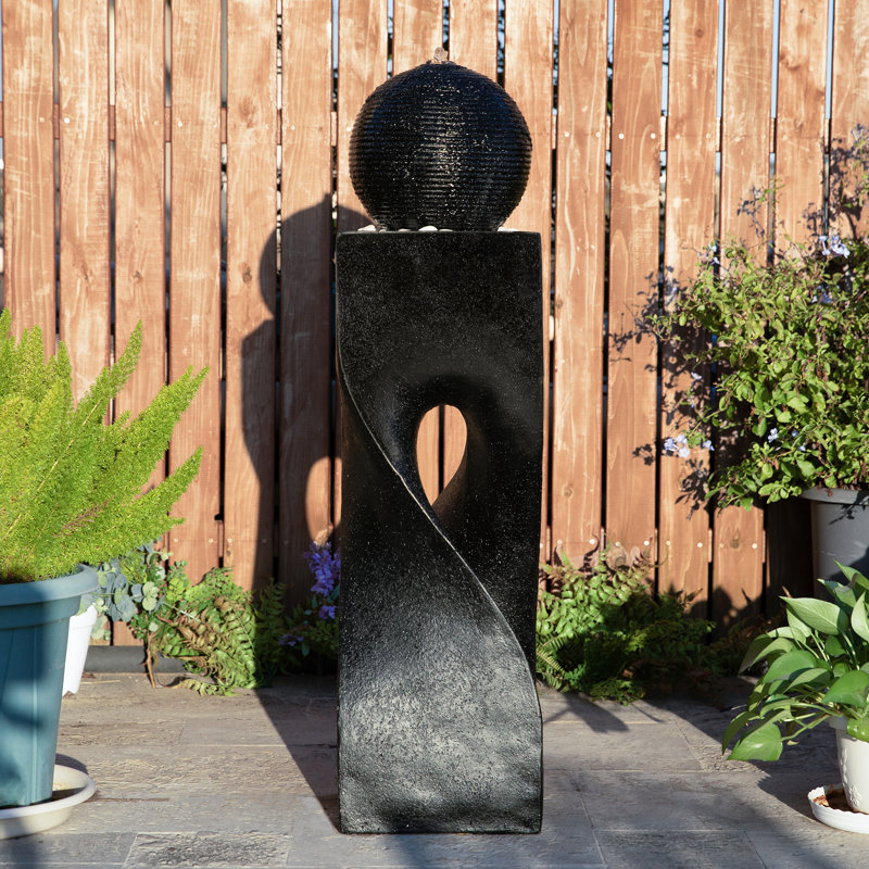 Outdoor Fountain with Lights, 40.5" H x 11" W x 11" D, Black
