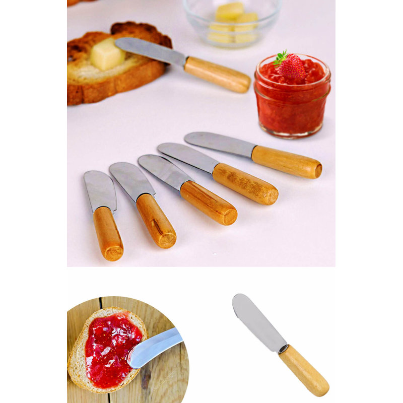 Premium Stainless Steel Butter Knife Set (6 Pieces) with Beech Wood Holder | 4.0 inches Each | Durable & Rust-Resistant | Ideal for Spreading, Entertaining, and Everyday Use | Not Dishwasher or Microwave Safe