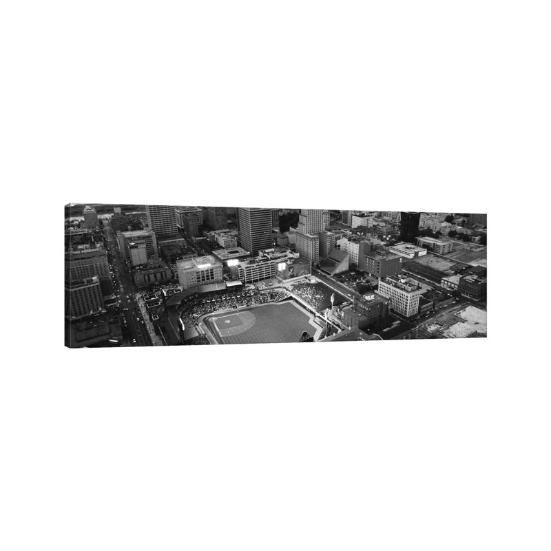 Memphis Panoramic Skyline Cityscape (Black & White) - Wrapped Canvas Panoramic Print