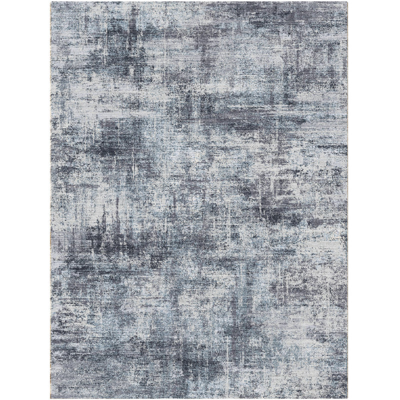 9'X12' Neutral Modern Washable Abstract Area Rug Blue, Rectangle 9' x 12'