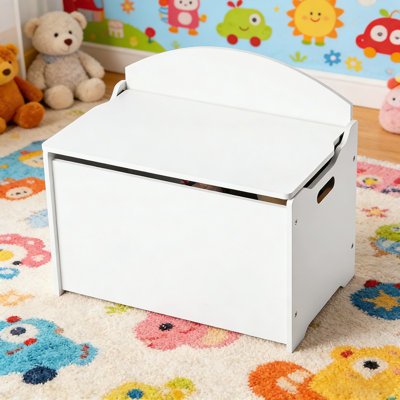 Banc de rangement pour enfants, coffre à jouets en bois avec dossier, grande armoire de rangement avec charnière de sécurité, banc de rangement pour tout-petits pour salle de jeux, salon ou entrée, 23,5 po x 14,5 po x 21,46 po, blanc