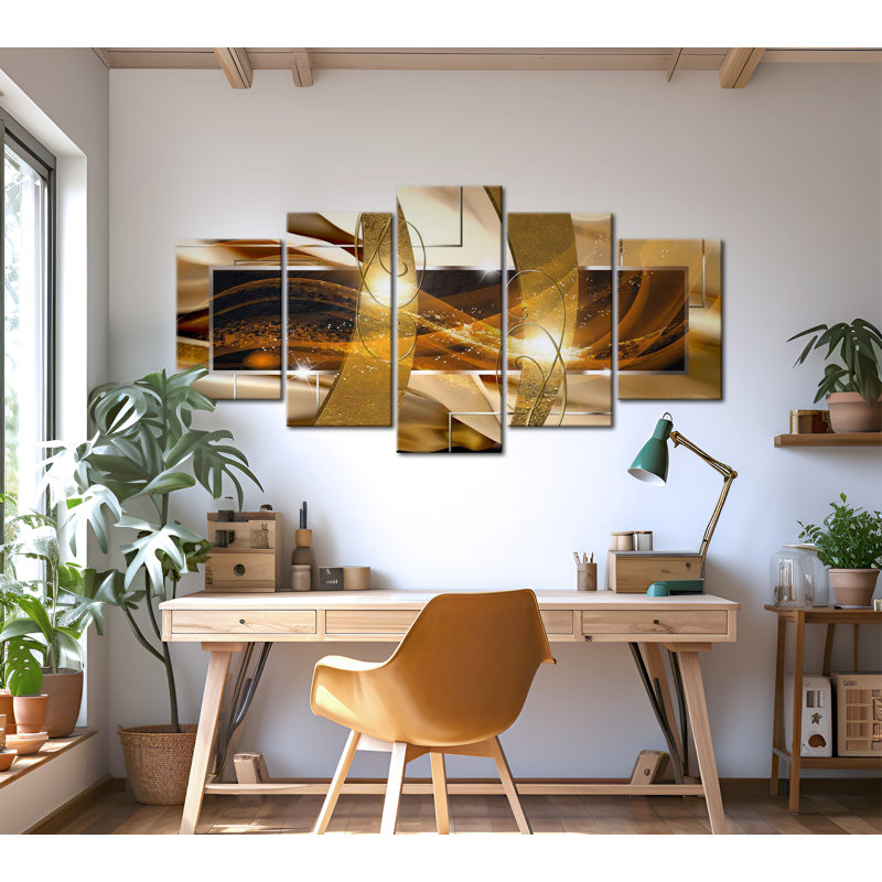 Golden Lava On Canvas - 5 Pieces, 40" H x 80" W x 0.7" D