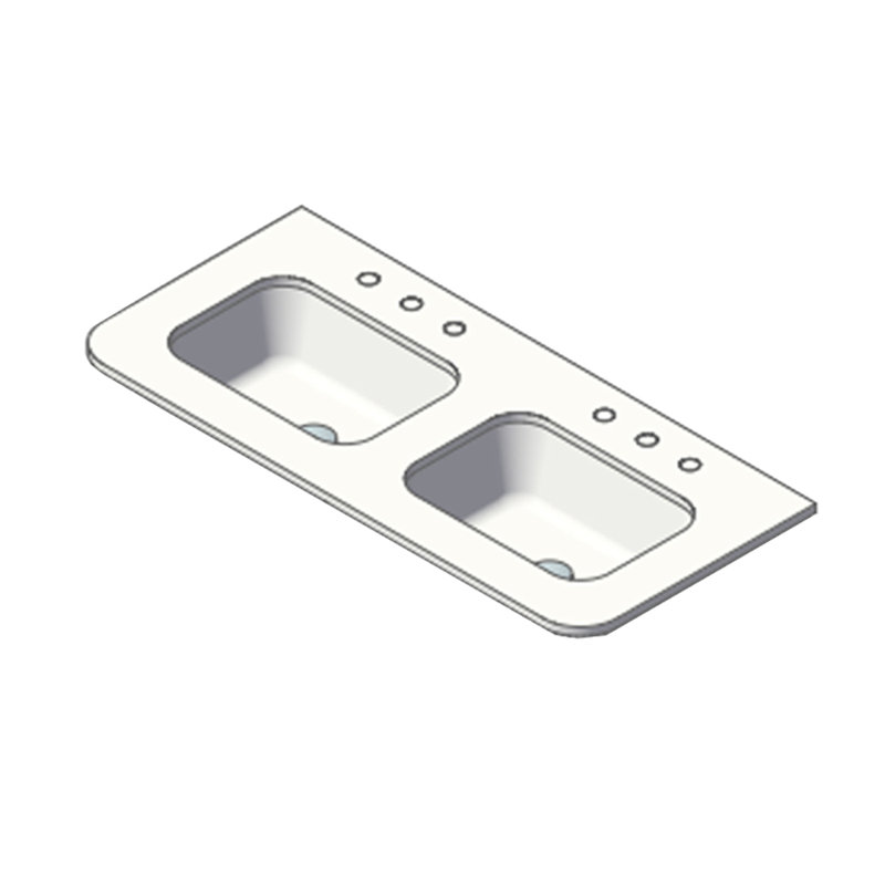 Flutti 48" Double Sink Vanity, Natural Walnut, Solid Surface Gloss White/3 Faucet Holes, Matte Black