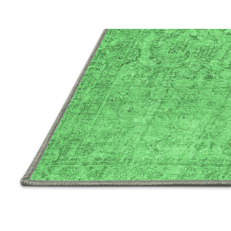 Tapis abstrait vert émeraude 826 lavable à la machine, Tapis de couloir 2 pi x 5 pi