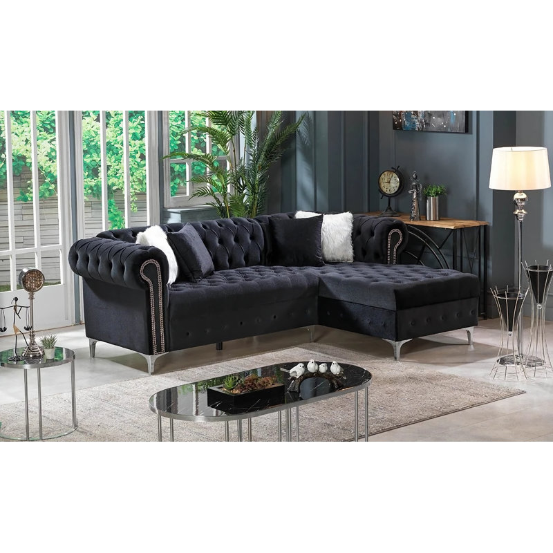 Canapé modulaire en velours de 105 po Derrica, Velours noir