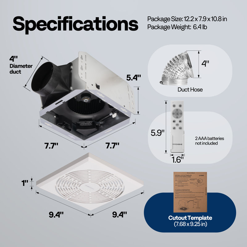 Ventilateur d'extraction de salle de bain 80/110 CFM avec capteur d'humidité, minuterie et télécommande