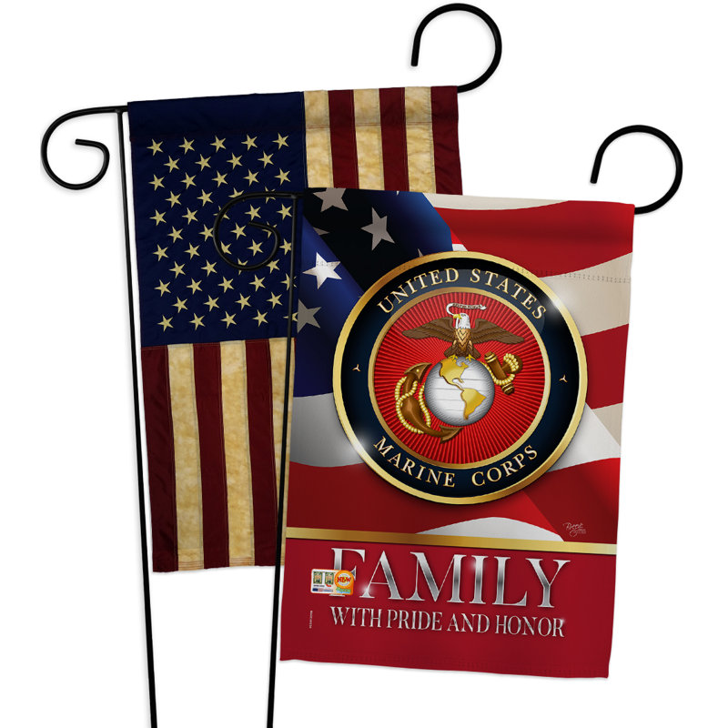 Ensemble de 2 drapeaux de jardin en polyester pour la famille american marine, décoratives, ensemble de 2 côtés en polyester 19 po.