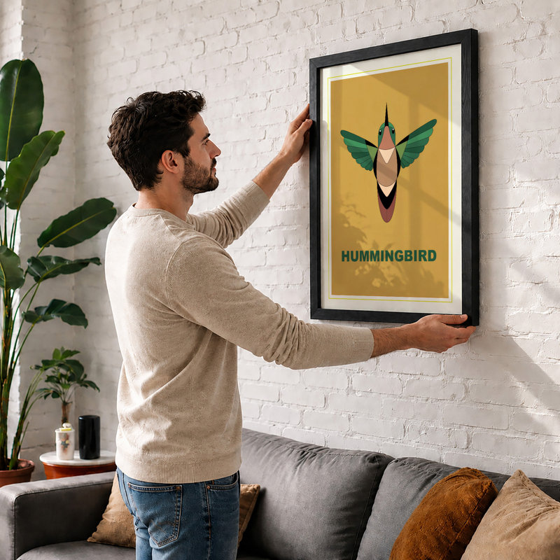 Hummingbird Deco Art Deco - Framed Print, Black, A3 - 42.0 x 29.7 cm