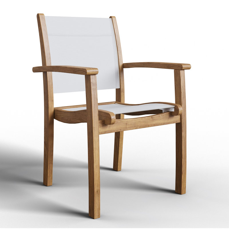 Ensemble repas d'extérieur carré en teck 5 pièces avec fauteuils empilables Flem, Blanc