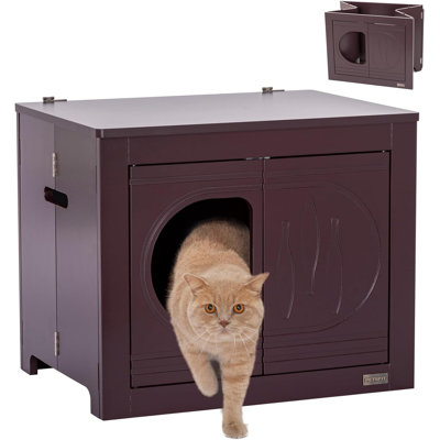 Cat House Enclosure, Unfold to Use, No Assembly Needed, Cat House & End Table,Espresso