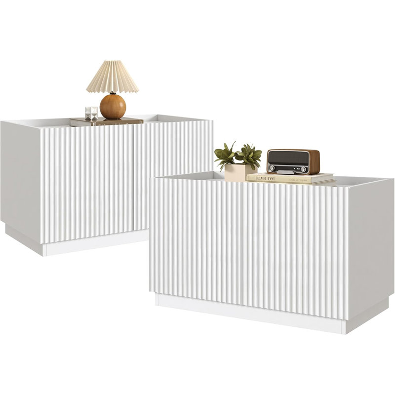 30" Wide Stackable Fluted Wooden Storage Bin, Modular Storage Cabinet with Smooth-Glide Drawers & Soft Close Doors, White