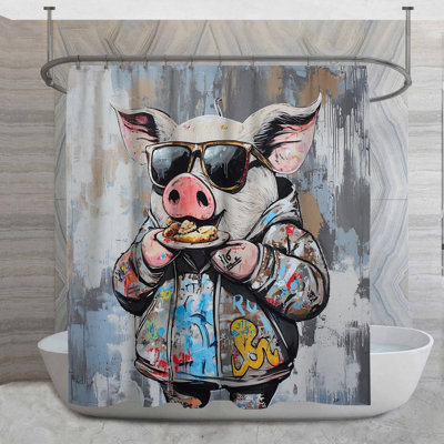 Street Pig Shower Curtain -  Street Bathroom Decor Art Deco