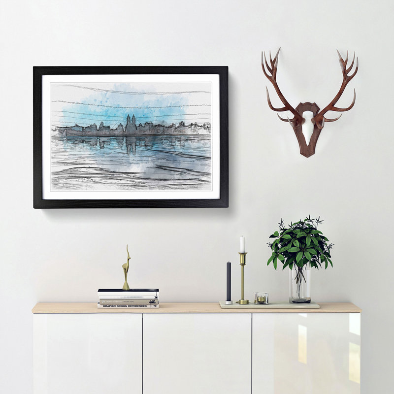 View of New York in Abstract - Picture Frame Graphic Art Print, 40cm H x 60cm W x 2cm D, Black