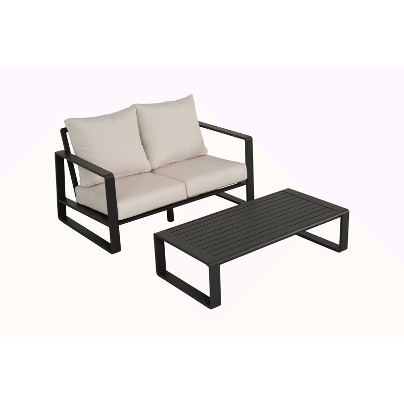 Canapé double + table basse rectangulaire, Beige, Noir