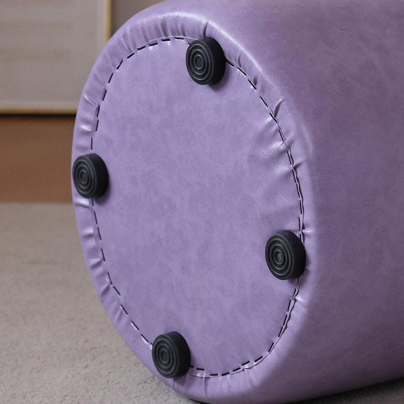 11.8In Small Round Faux Leather Upholstered Ottoman, Lavender
