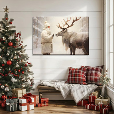 Toile de Noël, décoration murale rétro, père Noël, éléphant, décoration murale de Noël, impressions d'art de Noël encadrées 20 po x 30 po