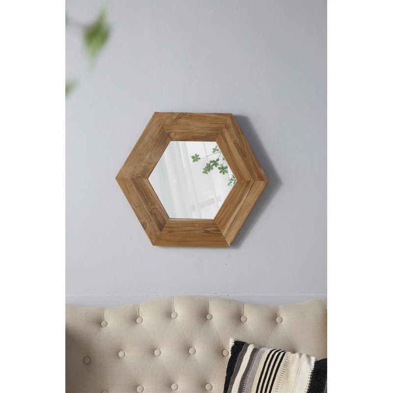 Miroir hexagonal 18,5 "x 18,5" avec cadre en bois naturel, Naturel