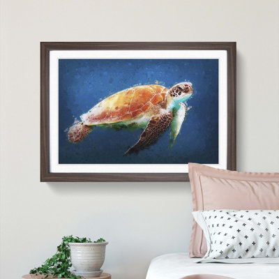 Sea Turtle in the Blue Ocean in Abstract - Picture Frame Painting Print