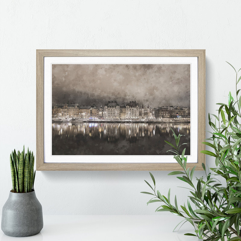 Reflection of Stockholm in Sweden - Framed Print, Oak Framed, 62cm H x 87cm W x 2cm D