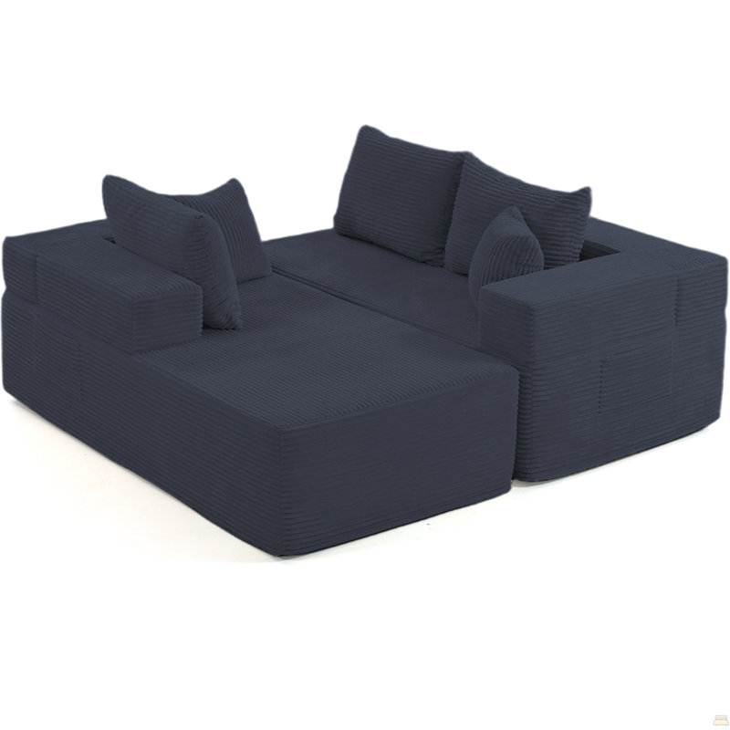 Canapé modulaire modulaire avec méridienne en L, fauteuils en velours côtelé, Velours côtelé noir