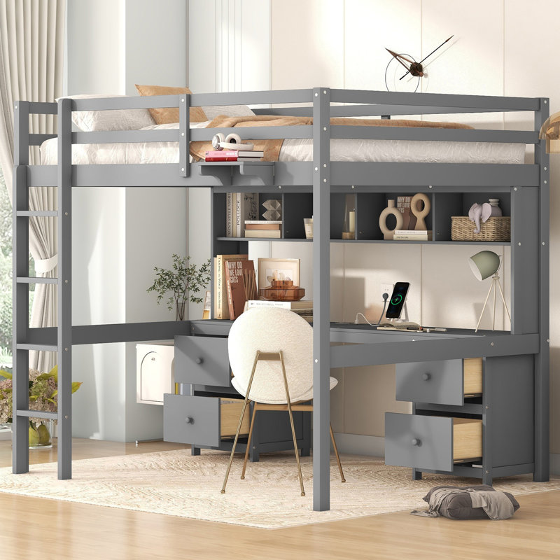 Yvette Kids Full Loft Bed, Grey