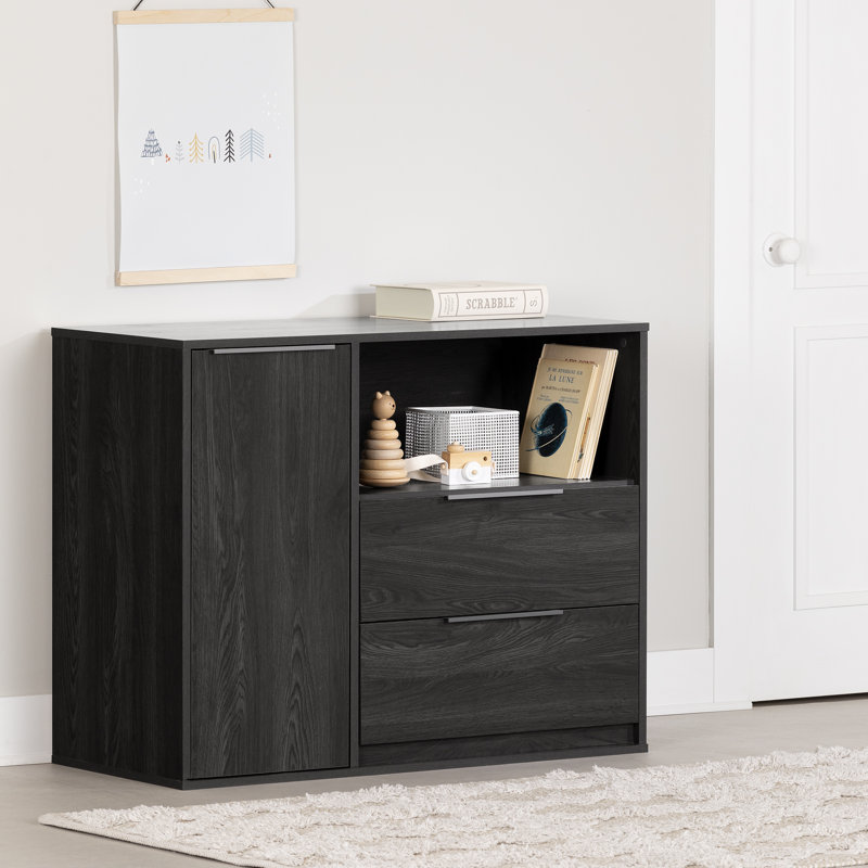 Commode combinée 2 tiroirs Bukowski, Chêne gris