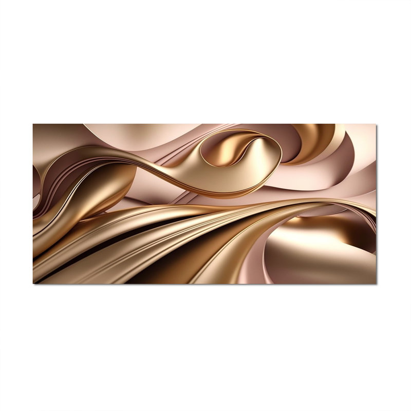 Or liquide lisse dans de douces nuances d'or et taupe IV - reproduction sur toile, Toile tendue, H 28 po x l 60 po x P 1,5 po