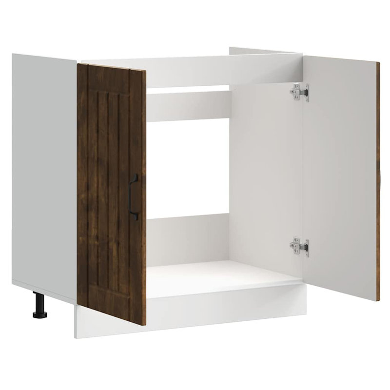 Sink Base Cabinet Lucca High Gloss Engineered Wood, Smoked Oak