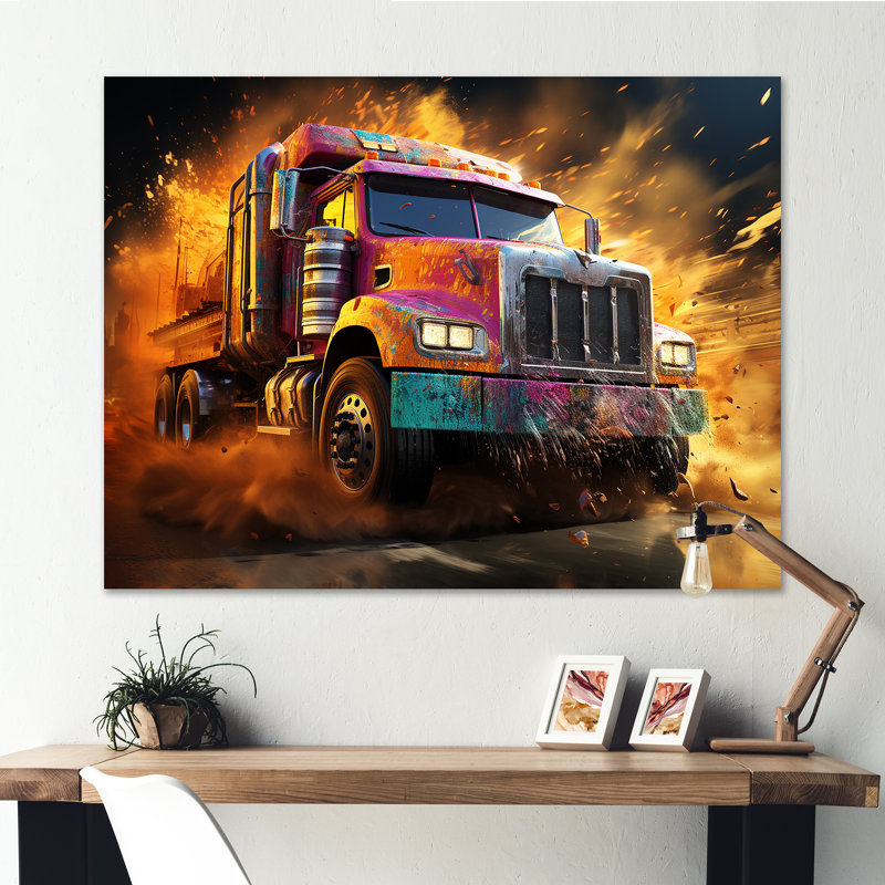 «Expressionist Monster Truck Fury IV» sur toile, Toile tendue, H 34 po x l 44 po x P 1,5 po